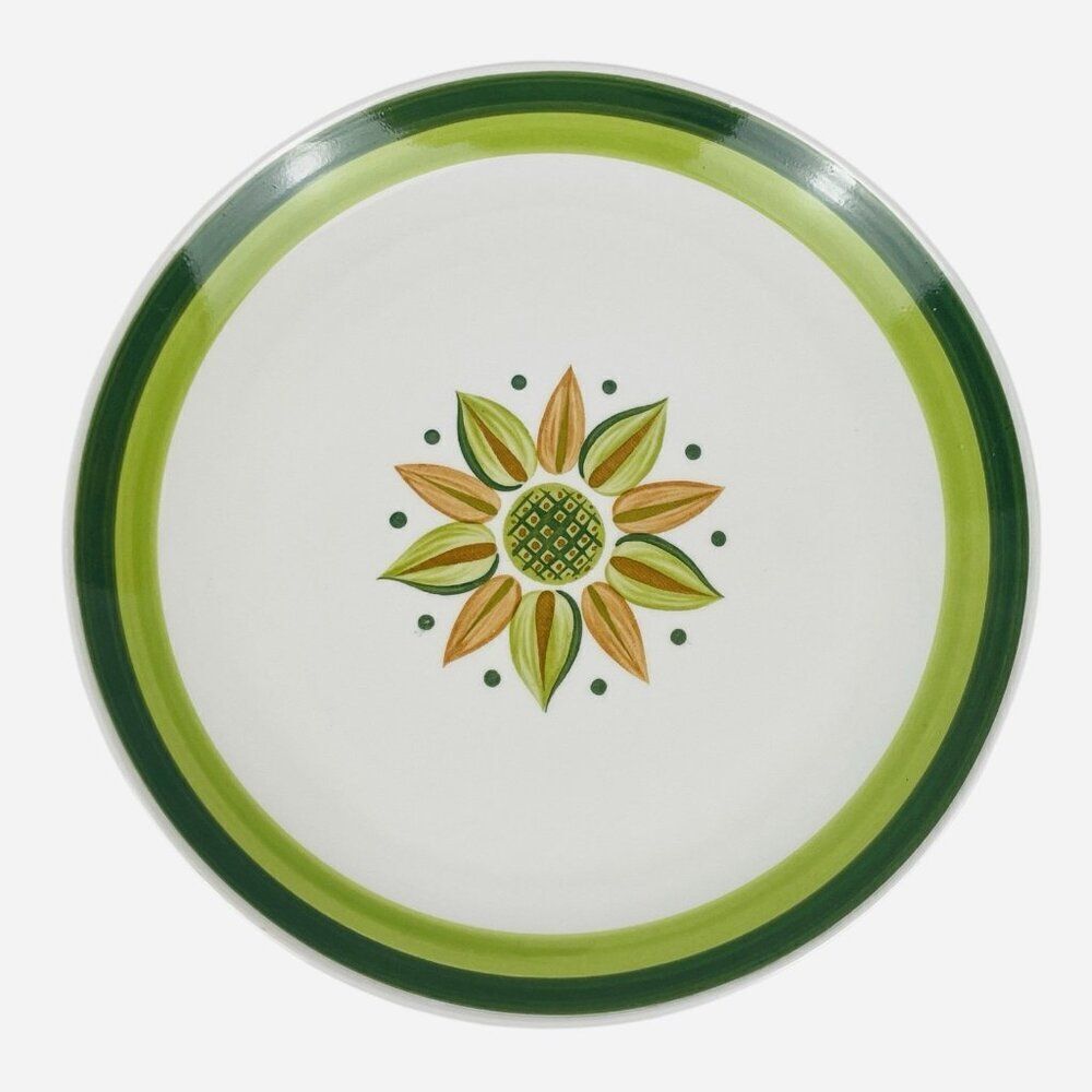 Vintage 1970s Stoneware 12" Chop Plate Serving Platter Handpainted Avocado Japan